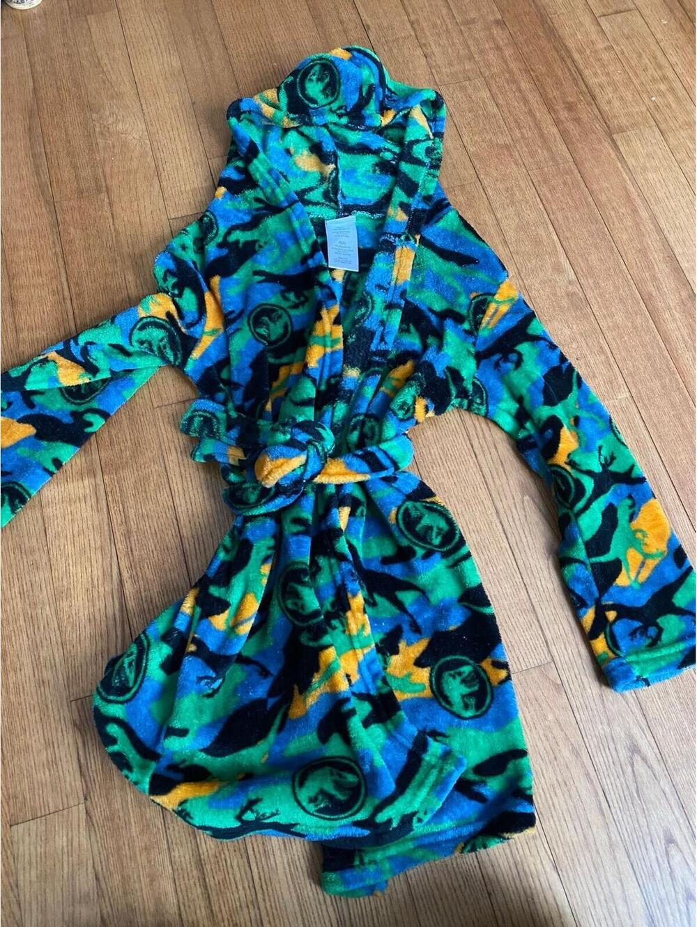 GUC - Kids boys Jurassic park super soft hooded robe size 8 green blue